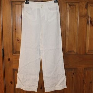 WHITE LINEN WIDE LEG PANTS